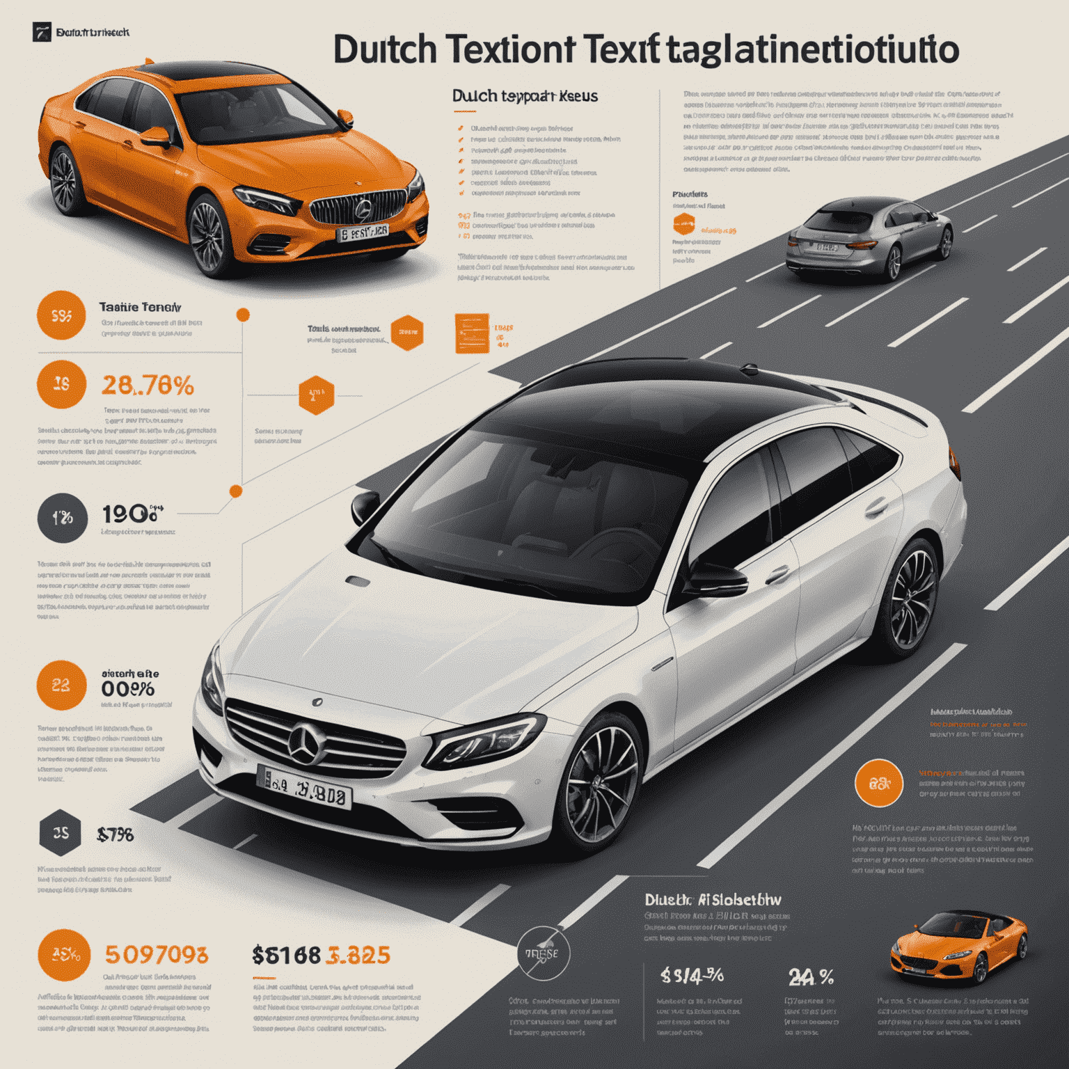 Een infographic die verschillende aspecten van de Nederlandse autobelasting voor luxe auto's weergeeft